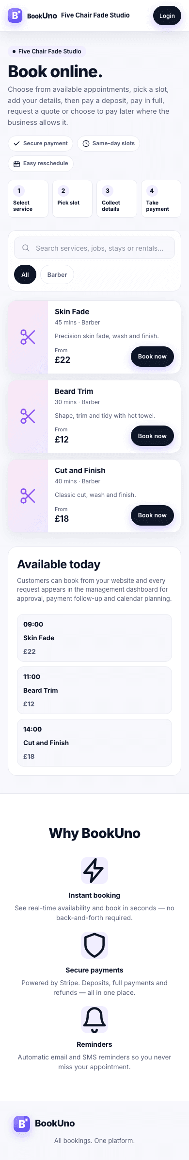 Mobile booking page screenshot